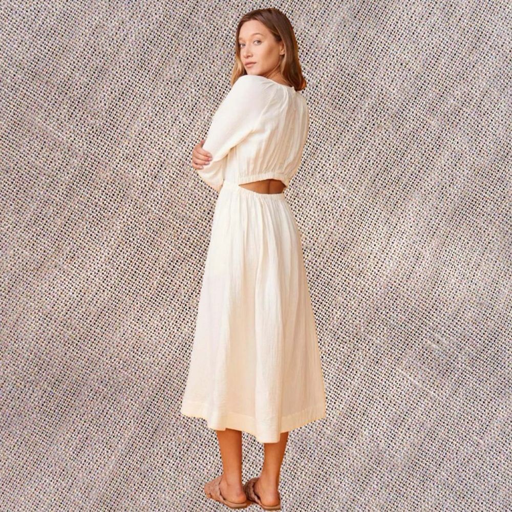 NWT Monrow Long-Sleeve Gauze Open-Back Midi Dress - Picture 9 of 10